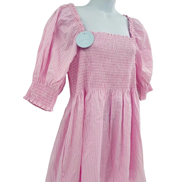 Hill House Athena Nap Dress Size XL Pink Gingham Puff Sleeve Square Neck - Picture 4 of 12